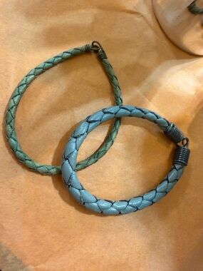 Vintage Braided Leather bracelets- grey and sage green